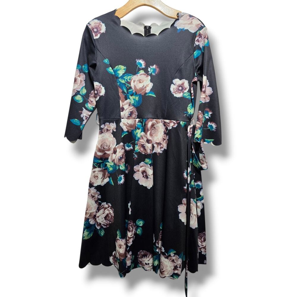 GORLYA Girls Floral Scalloped A-Line Party Dress with Tie Waist Size 14Y